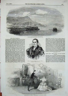 Original Old Antique Print 1852 Foyness Harbour River Shannon Princess Theatre