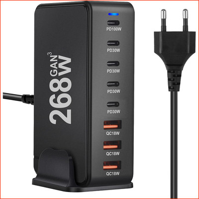 USB C Ladegerät 268W 8-Port Adapter Schnellladegerät PD 100W 30W für Phone iPad