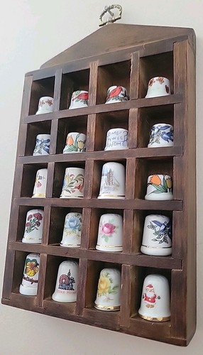 Wooden Display Case Shelf wall Hanging 20 Thimbles Vintage READ - Picture 4 of 20