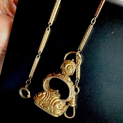Vintage 14.7g S&C 12K Gold Filled 13  Watch Chain Carnelian Wax Seal 9ct GF Fob