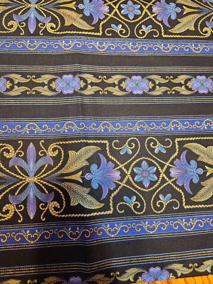 Purple, gold, black, floral stripe Ginny Beyer fabrics 100% Cotton 4 1/2 yards - Image 3 of 4