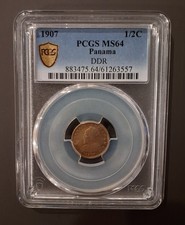 1907 Panama 1/2 Centesimo DDR PCGS MS64!! Moneta bella!!