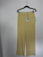 NA-KD Yellow Ribbed Wide Leg Trousers Size M BNWT High Waist 32 In G04