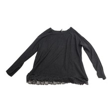 New Directions Womens XL Black Lace Trim Long Sleeve Top