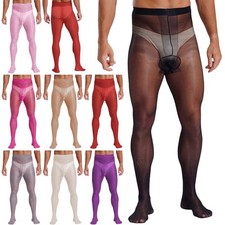 US Mens Stretchy Pantyhose Glossy See Through Stockings Seamless Tights Lingerie