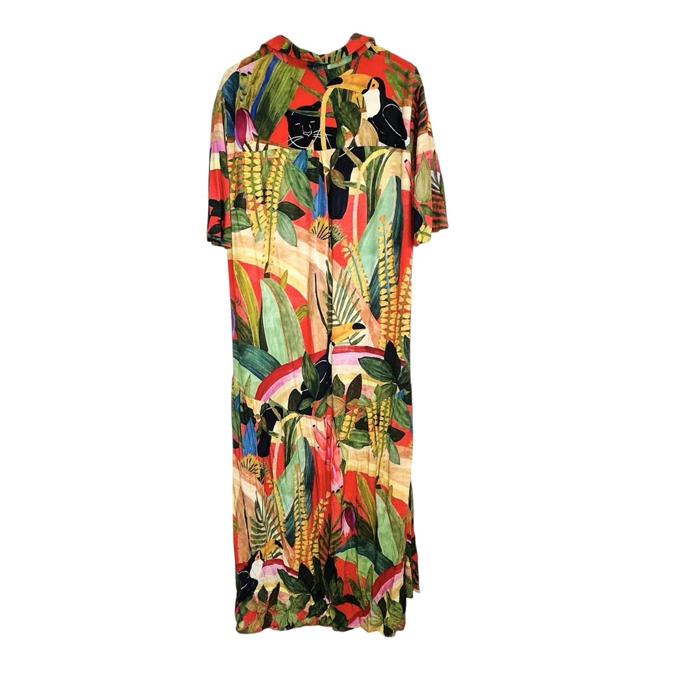 Farm Rio Tropical Floral Maxi Shirt Dress Womens Large Resort Colorful Vacation - Image 2 of 4