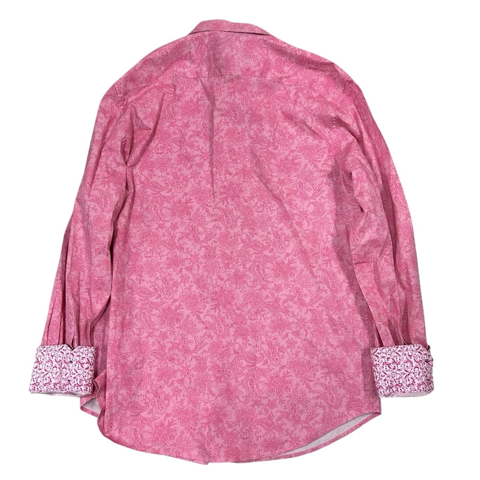Robert Graham Flip Cuff Shirt Mens Large Pink Floral Paisley Classic Fit Button - Image 3 of 4