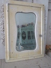 Shapely Old Wall Ghosty Mirror Creamy Butter White Crackly Paint Wood Frame Shapely Old Wall Ghosty Mirror Creamy Butter White Crackly Paint Wood Frame