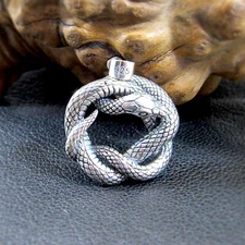 Solid 925 Sterling Silver Interwoven / Intertwined Snake Pendant - Reptile Charm
