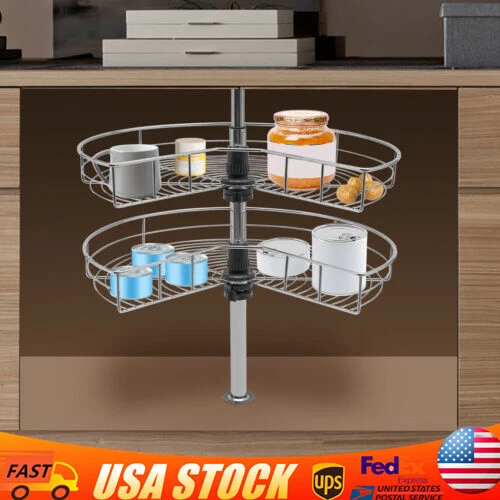 24" Kidney Chrome 2-Shelf Lazy Susan Kitchen Base Cabinet Corner Organizer Rack