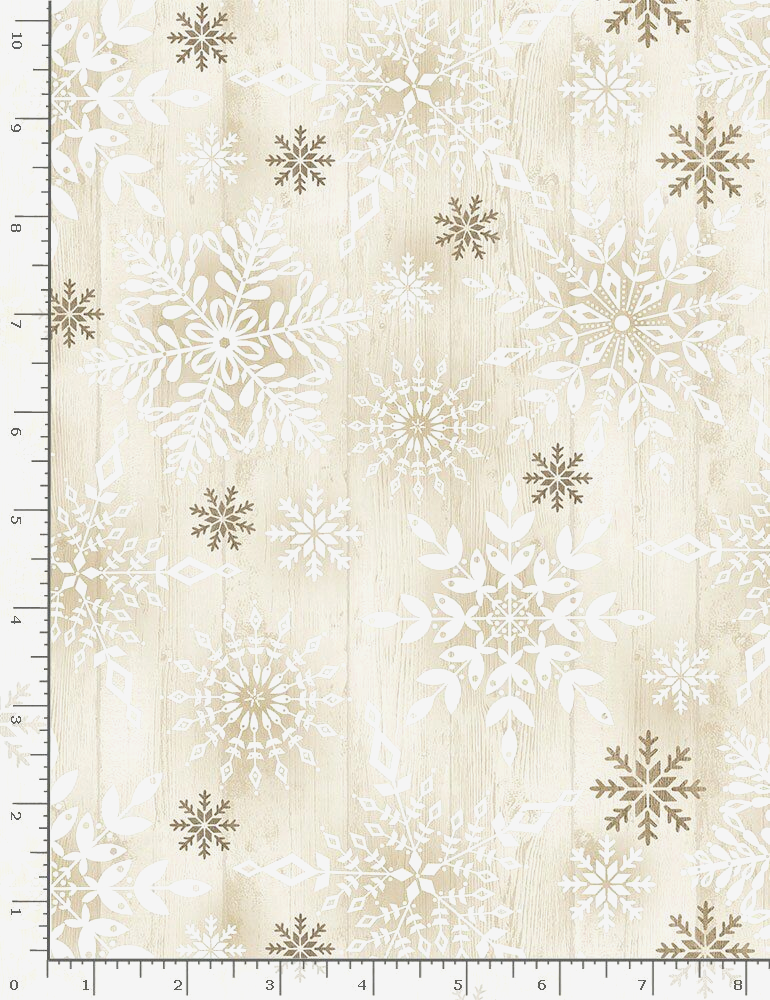 Christmas Fabric Stamped Snowflakes Wood Cotton Timeless Treasures C8660 Yard