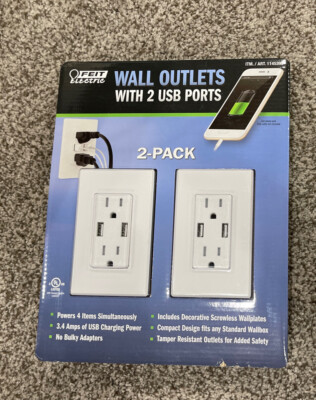 Feit Electric Wall Outlets With 2 USB Ports Charging outlet 3.4 Amps -NEW-