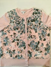 Pink Cardigan Sweater Floral Cutouts (M) Granny Core Style - Charter Club