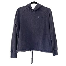 Champion Hoodie Size Medium Chambray Denim Blue Script Logo Hooded Sweatshirt