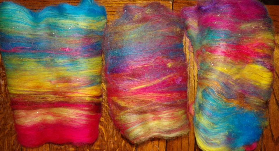 Festival Sparkle Rainbow Carded Art Batt 25-100g Merino Wool Silk Felt Spinning - Image 2 of 4
