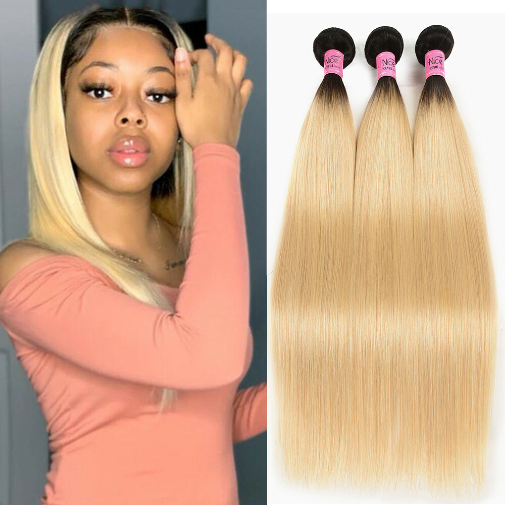 UNice Indian Straight Bundles Ombre Blonde Human Hair Extension with Dark  Roots