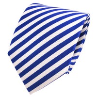 Tigertie Designer Seidenkrawatte Blau Signalblau Weiß Gestreift - Krawatte Seide