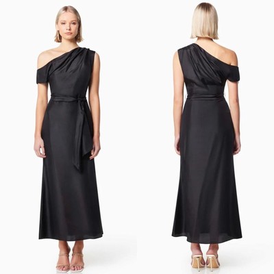 NEW NWT Elliatt Finesse Off The Shoulder 100% Silk Midi Dress In Black SIZE S