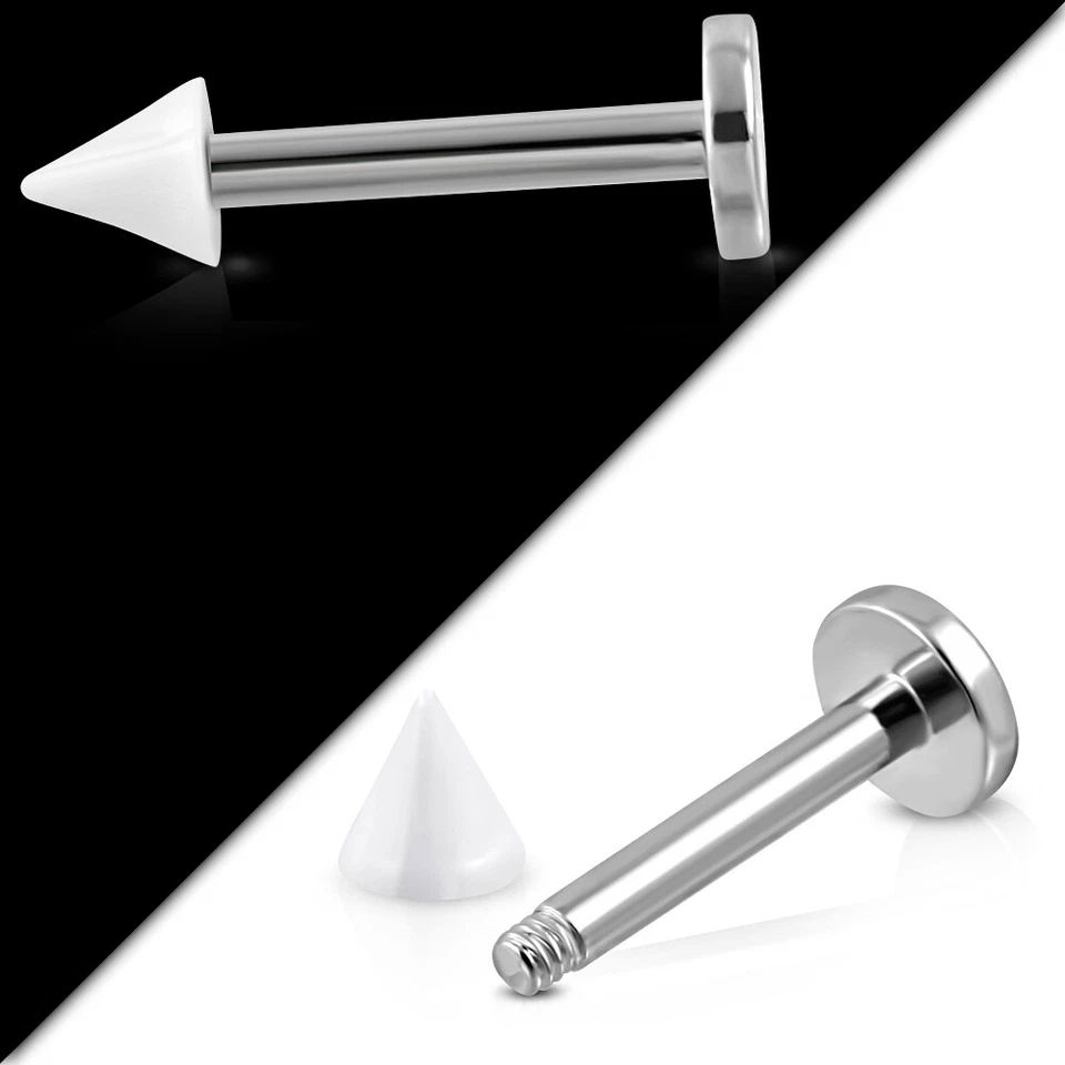 Lippenpiercing Labret Madonna Ohrstecker Tragus UV Acryl Spitze Spike Weiß - Bild 2 von 2