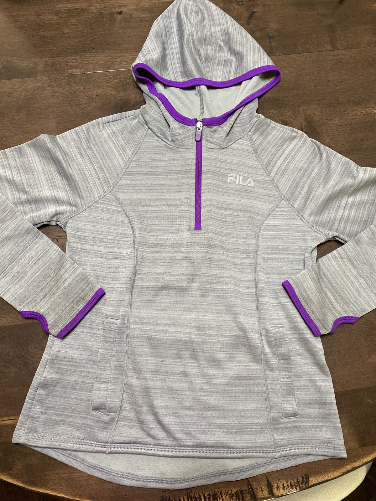 simpatico pullover FILA SPORT grigio grigio viola felpa con cappuccio ragazza M 10 12