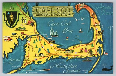 Postcard Cape Cod Massachusetts Map Card ~ un-posted