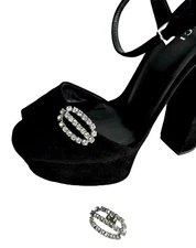 VINTAGE FRENCH CRYSTAL SHOE CLIPS BUCKLES SLIDE ON DRESS RHINESTONE ART DECO