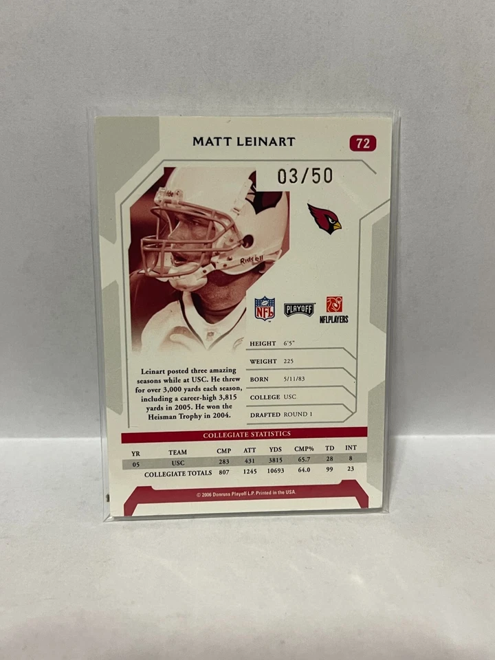 2006 Playoff NFL Playoffs Signature Proofs Gold Autograph #72 Matt Leinart #d/50 - Image 2 of 2