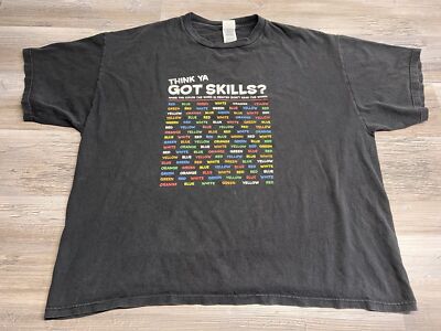 Think Ya Got Skills Graphic T-Shirt Funny Color Mind Game Sun Faded Black Sz 2XL