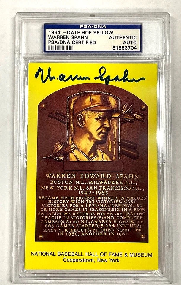 Warren Spahn Signed Gold HOF Plaque Slabbed PSA/DNA Braves - Image 3 of 3