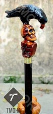 New Antique Crow Skull Head Handle Victorian Look Wooden Walking Stick Gift
