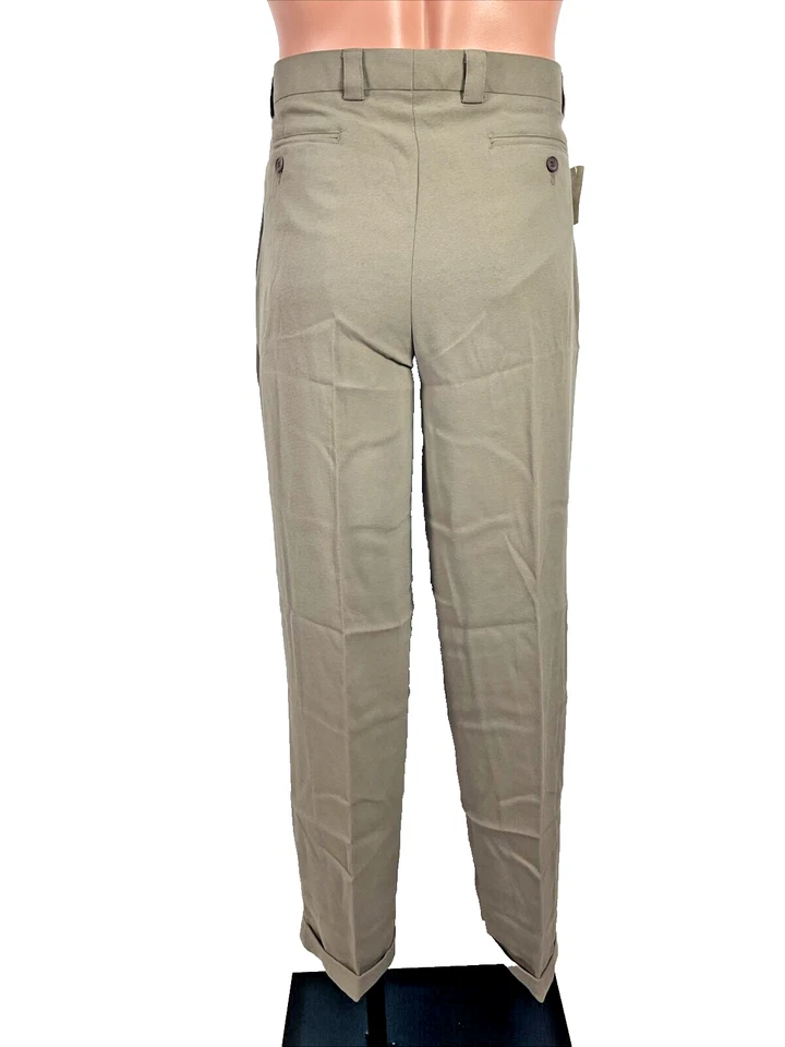 Pantalones de vestir plisados J RIGGINS de colección nuevos con etiquetas años 90 33x32 relajados tejidos poliéster topo Foto 2 de 4