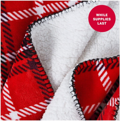 Victoria's Secret PINK 2022 Holiday Red Plaid Cozy Plush Sherpa