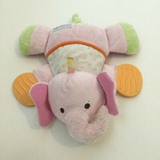 Carters Plush Elephant Baby Toy Pink Rattle Teether Crinkle Flat