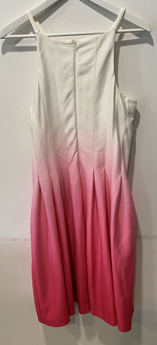 calvin klein pink ombre dress New CALVIN KLEIN Size 12 Ombre Seamed White/Pink Fit & Flare Dress Retail  $134