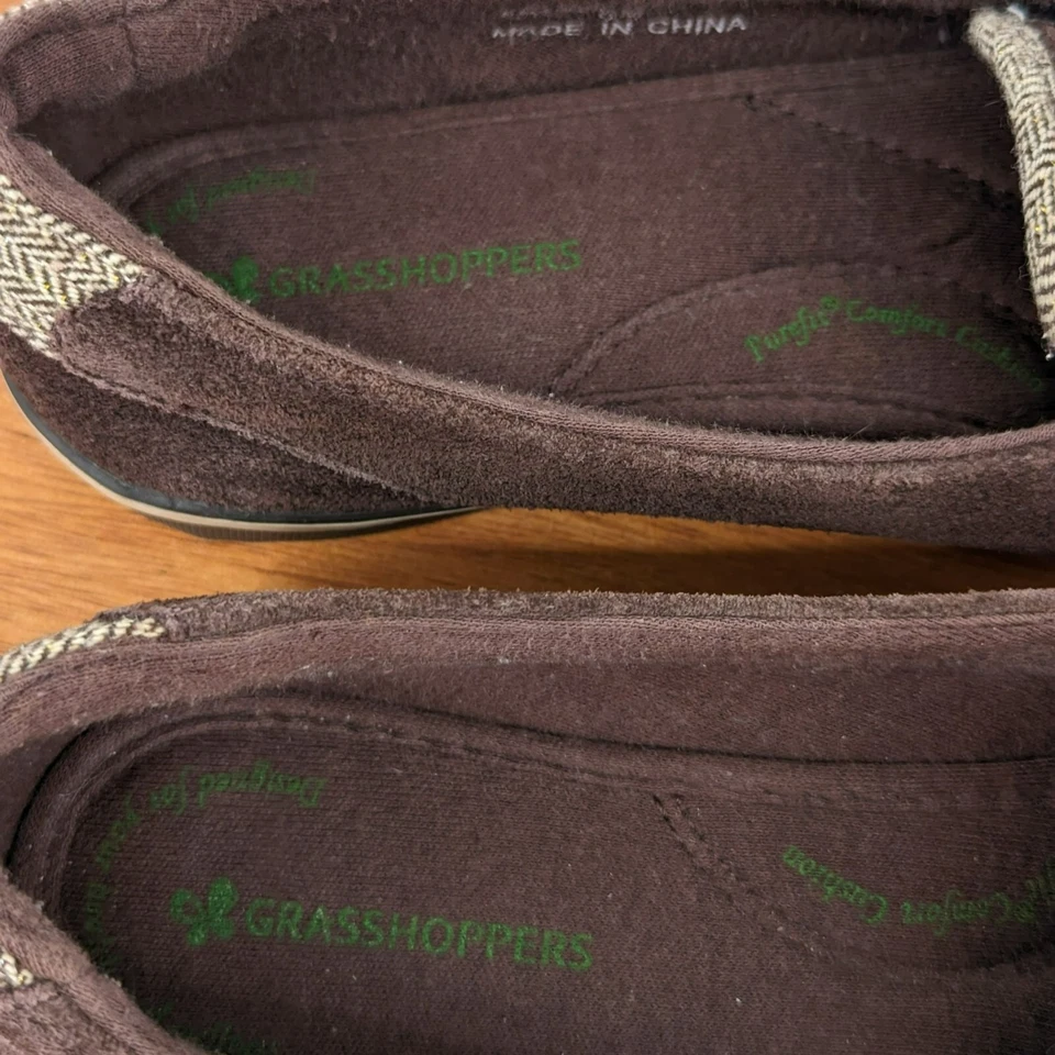 Мокасины Grasshoppers 6 шоколадно-коричневые замшевые металлик шеврон крючок и петля закрываются - Изображение 3 из 4