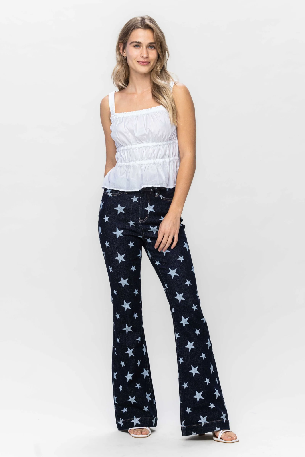 Judy Blue High Waist All Over Star Print Rinse Wash Flare Denim Jeans ...
