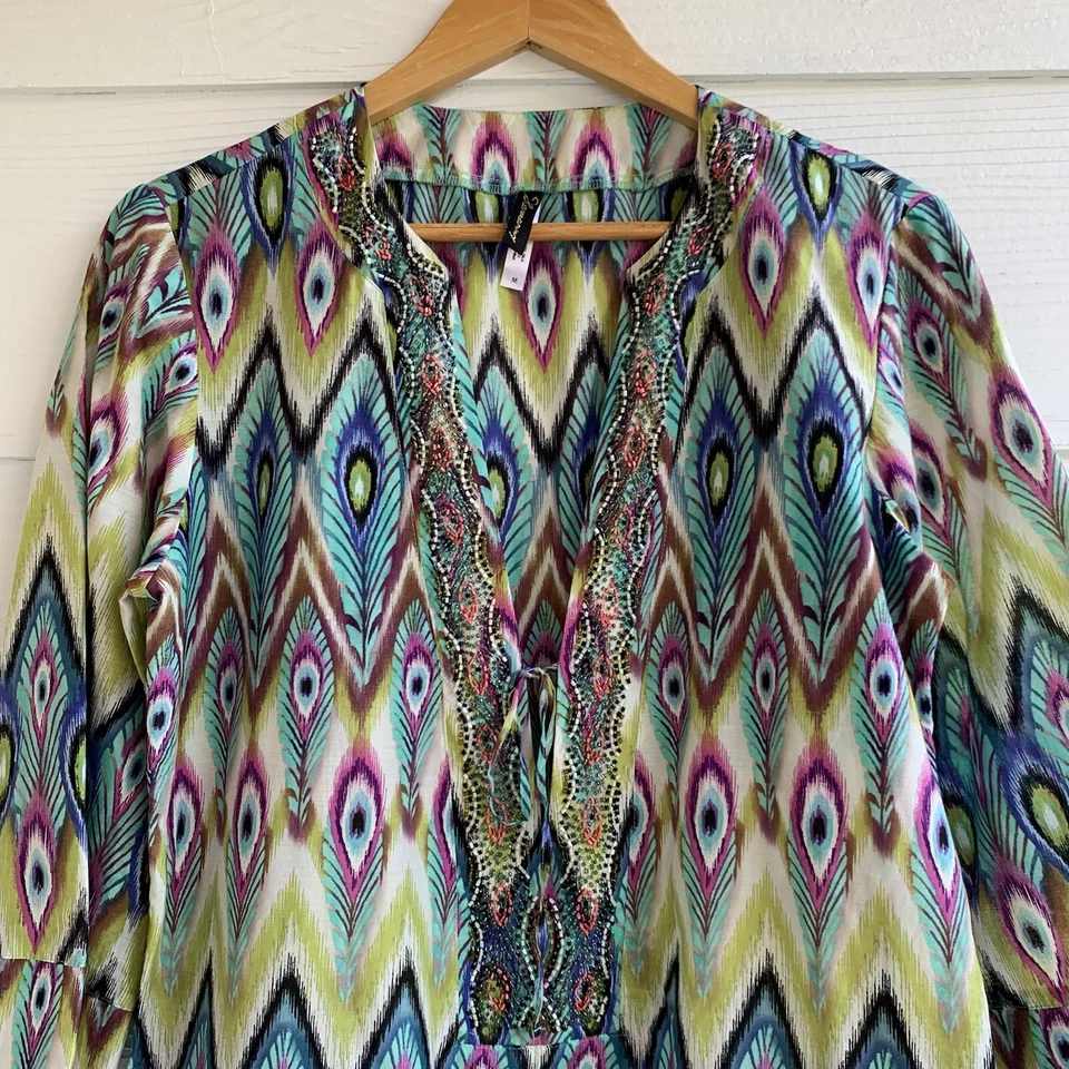 Vix by Paula Hermanny Peacock Beaded Embellished Swim Beach Cover Up Size M - Image 2 of 4