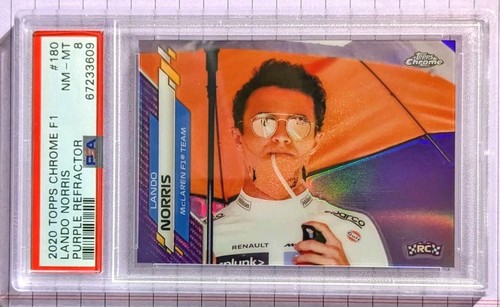2020 TOPPS CHROME LANDO NORRIS ROOKIE 180  RC PURPLE REFRACTOR /399 PSA 8 F1