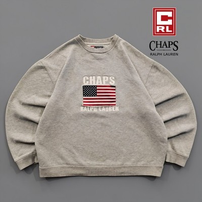 Vintage Chaps Ralph Lauren USA Flag Embroidered Crewneck Sweatshirt Gray L