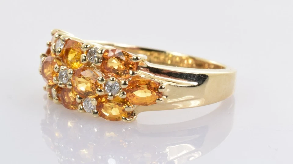 EFFY Orange Sapphire & Diamond Cluster Ring 14k Yellow Gold 2.60 Carats Size 7 - Image 3 of 4