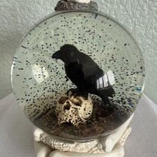 Vintage Halloween Raven Skull Snowglobe Black Bat Glitter Bones Gothic Decor