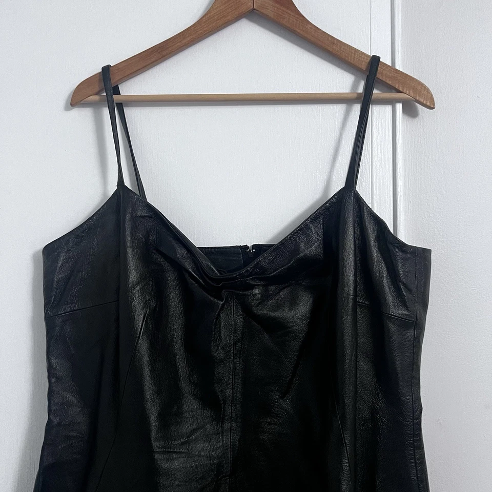 复古 Tower Hill 真皮细肩带小黑连衣裙 LBD - 18 码。 — 第 2/4 张图片