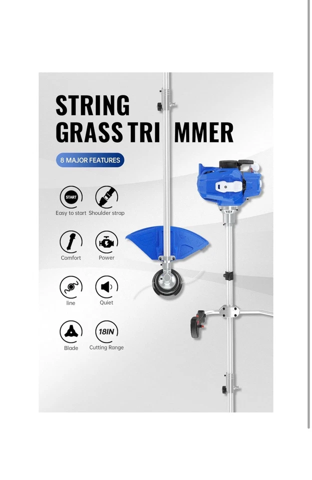 52cc Gas Weed Wacker, 3-in-1 String Trimmer/Edger, 18” with 10” Brush Cutter - Image 3 of 4