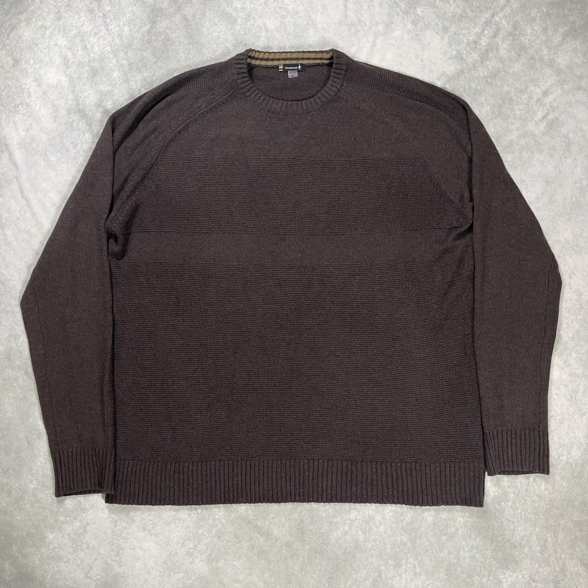 Smartwool Brookline Crew Sweater Men XL Brown Hiking Ripple Ridge