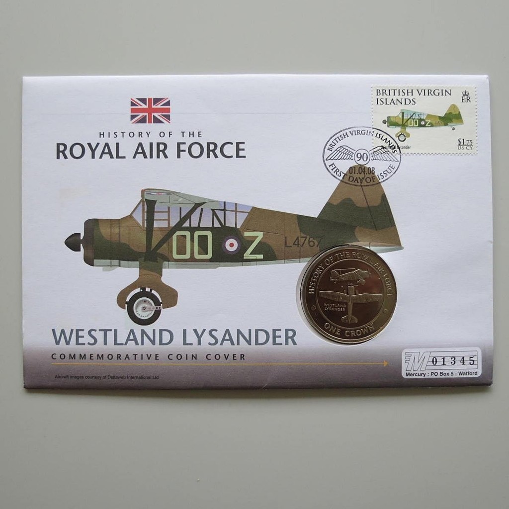 2008 History of the RAF Westland Lysander Aircraft 1 Crown Coin Cover - BVI PNC First Day Covers - Royal Air Force
