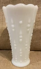 Vtg 7" Anchor Hocking Teardrops & Pearls Milk Glass Vase - Scalloped Edge - EUC