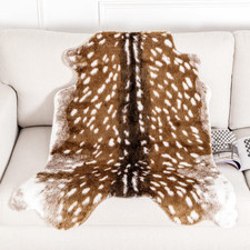 Deer Rug Faux Fur Animal Skin Mat 3.6x3ft Ivory Suede Floor Cover Living Room