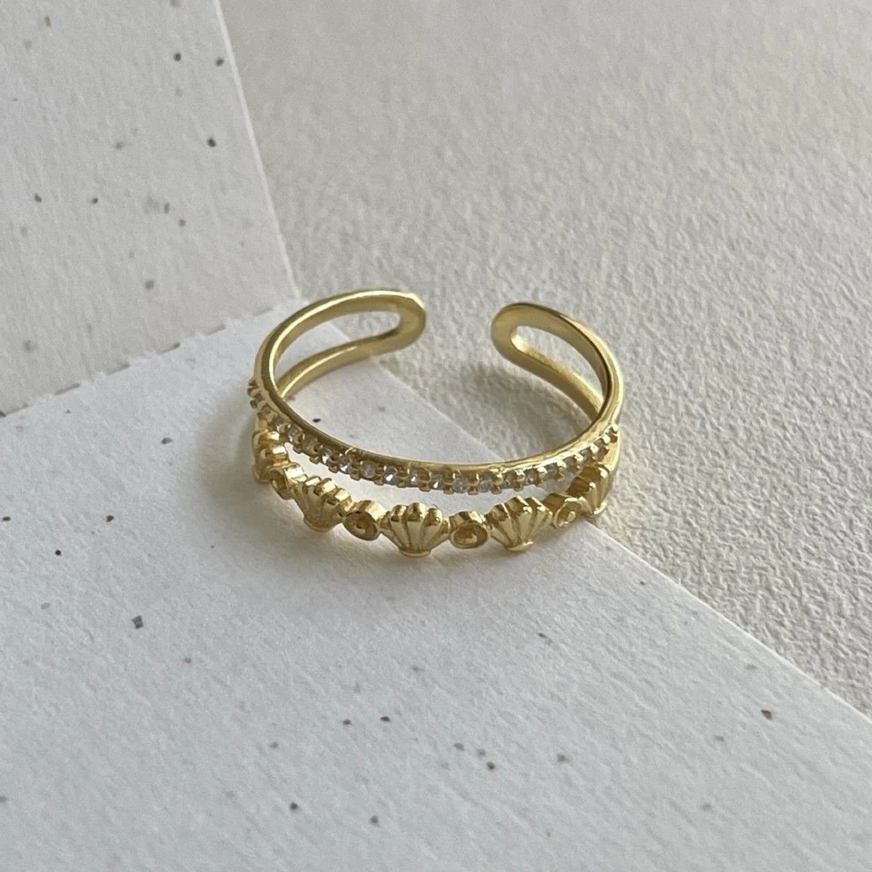 Anillo Apilable Único Doble Capa Circonita cúbica Banda Media Eternidad Plata Esterlina Foto 3 de 4