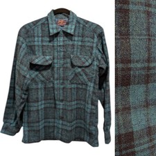Vtg Pendleton Sz S Wool Loop Collar Plaid Shirt Flap Pockets 1960s Board Shirt