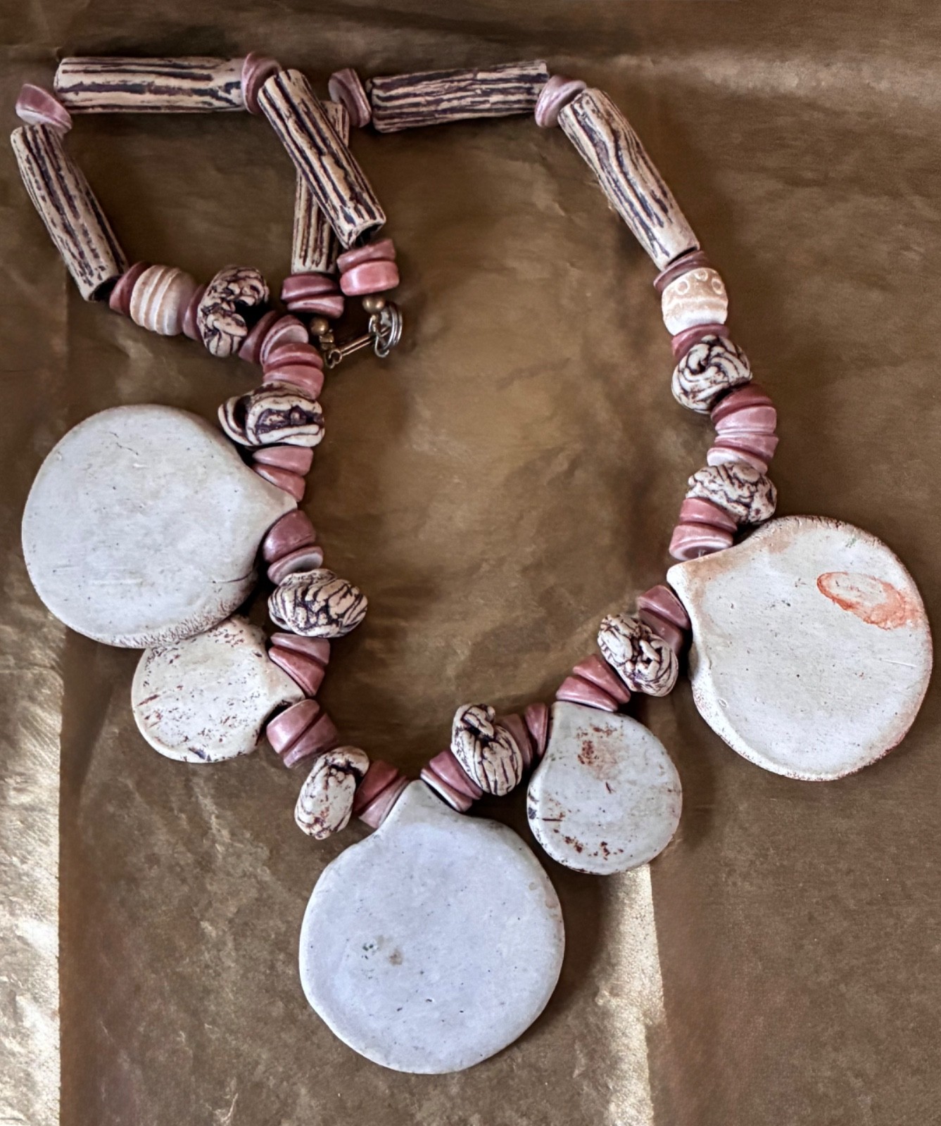 Vintage Artisan Earthenware Statement Necklace Be… - image 24